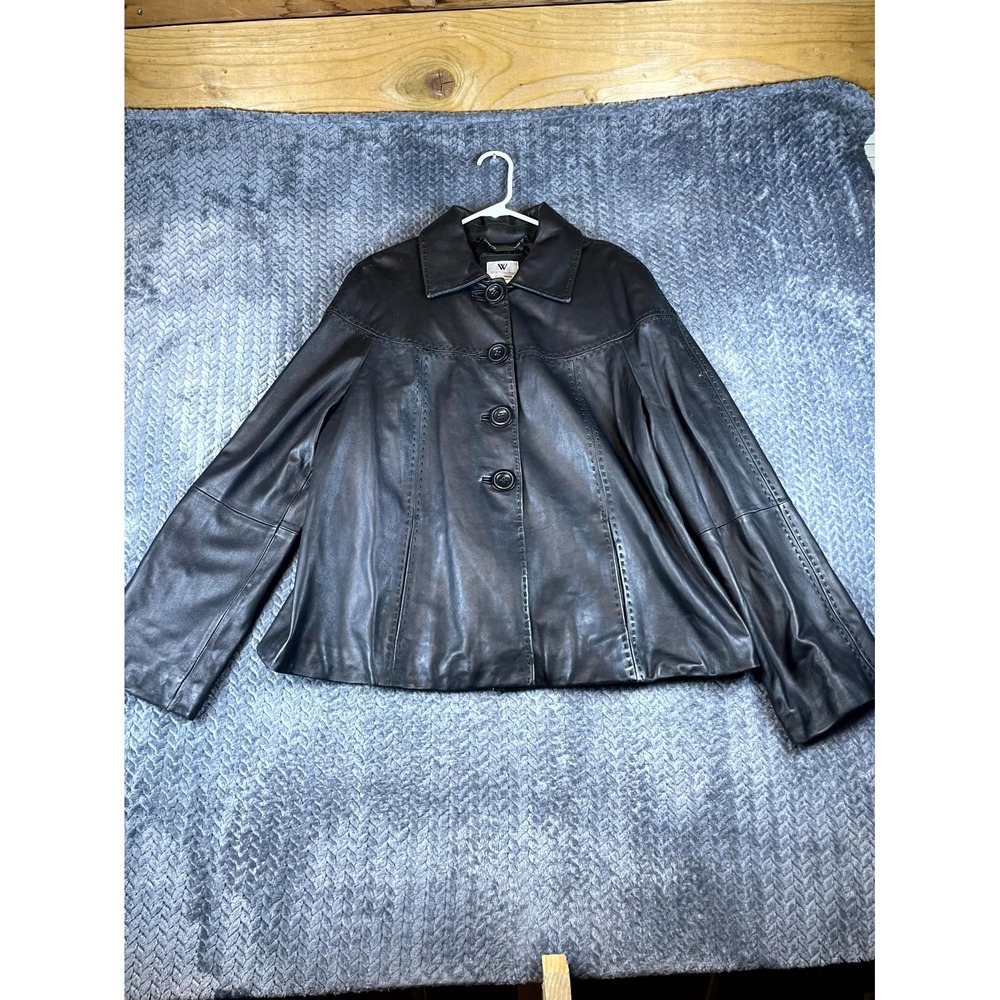 Worthington Genuine Lambskin Leather Jacket Womens XL Black Lined Button Front